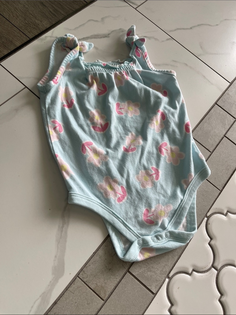Carter's Light Blue Floral Tie-Shoulder One-Piece Bodysuit